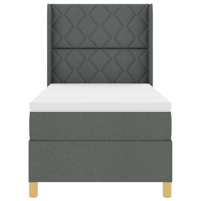 Pat cu arcuri cu headboard Gri închis 100 x 200 cm țesătură WALTI