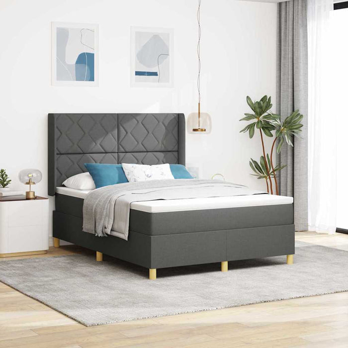 Pat cu arcuri cu headboard Gri închis 140 x 200 cm țesătură WALTI