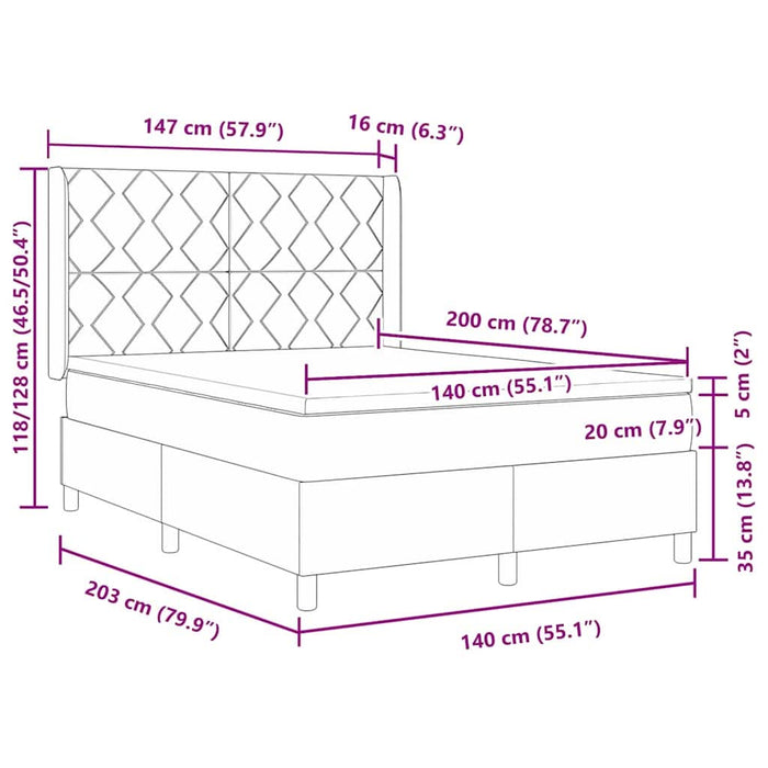 Pat cu arcuri cu headboard Gri închis 140 x 200 cm țesătură WALTI