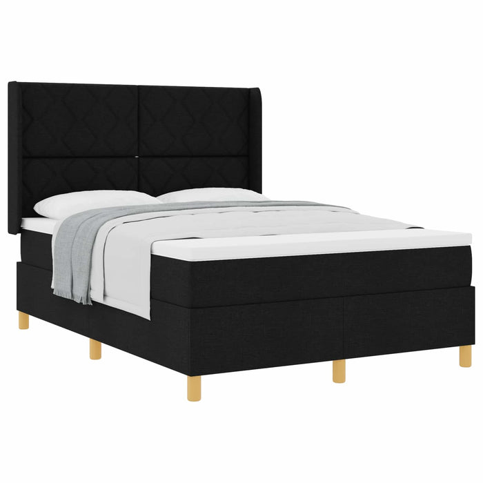 Pat cu arcuri cu headboard Negru 140 x 200 cm țesătură WALTI