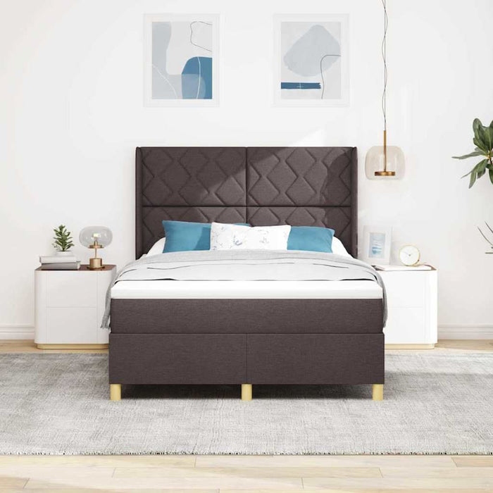 Pat cu arcuri cu headboard Maro închis 140 x 200 cm țesătură WALTI