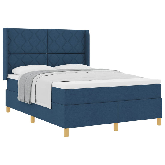 Pat cu arcuri cu headboard albastru 140 x 200 cm țesătură - WALTI WALTI