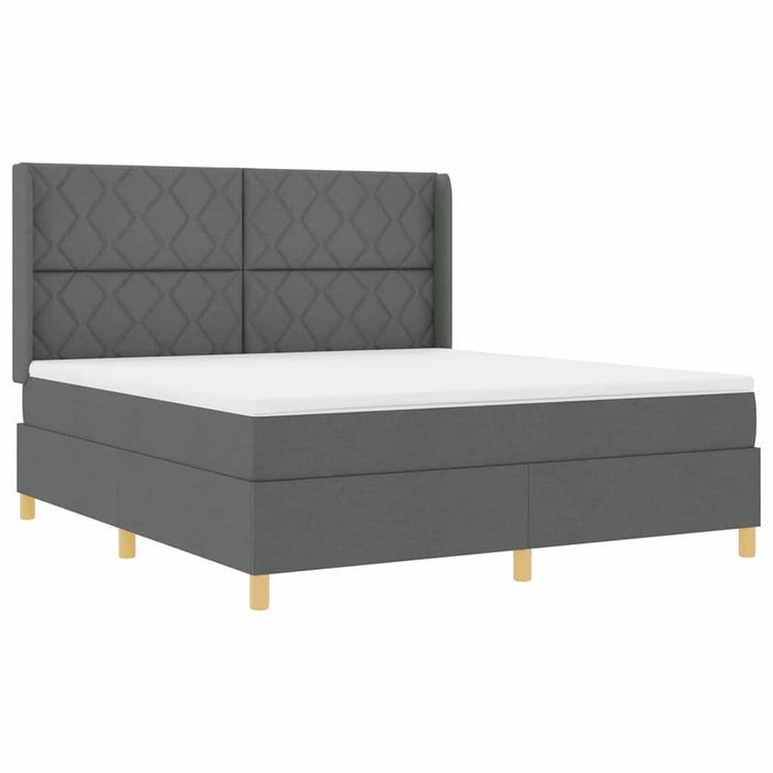 Pat cu arcuri cu headboard Gri închis 180 x 200 cm țesătură - WALTI WALTI