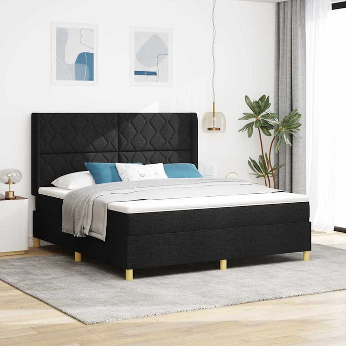 Pat cu arcuri cu headboard Negru 180 x 200 cm țesătură WALTI