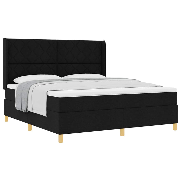 Pat cu arcuri cu headboard Negru 180 x 200 cm țesătură WALTI