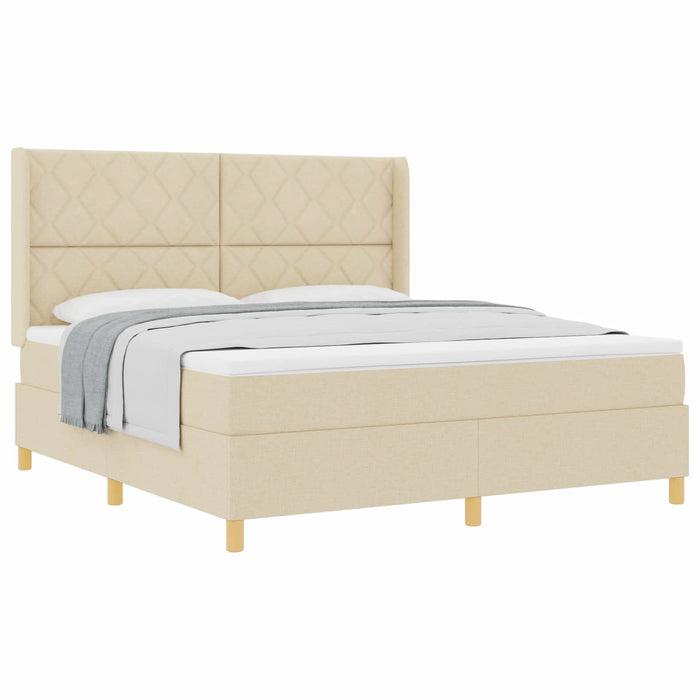Pat cu arcuri cu headboard Crem 180 x 200 cm țesătură WALTI