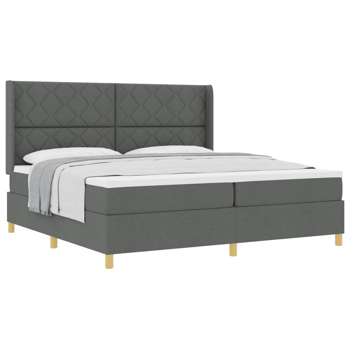Pat cu arcuri cu headboard Gri închis 200 x 200 cm țesătură - WALTI WALTI