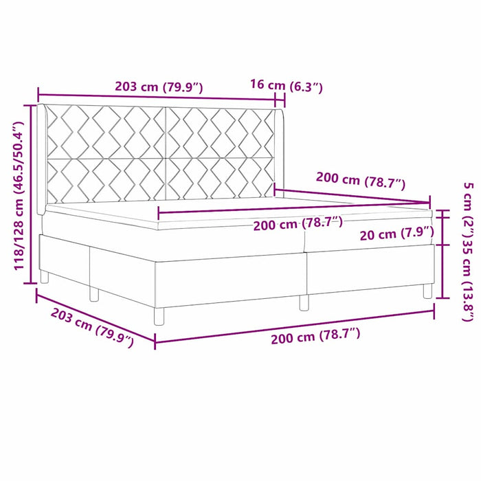 Pat cu arcuri cu headboard Gri închis 200 x 200 cm țesătură - WALTI WALTI