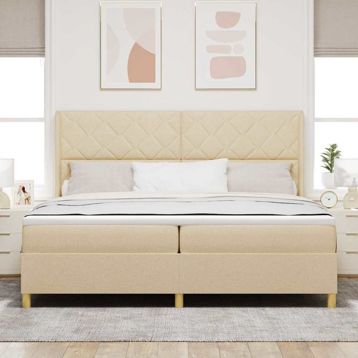Pat cu arcuri cu saltea cu headboard Crem 200 x 200 cm țesătură - WALTI WALTI