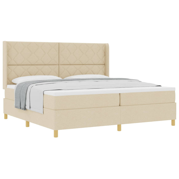 Pat cu arcuri cu saltea cu headboard Crem 200 x 200 cm țesătură - WALTI WALTI