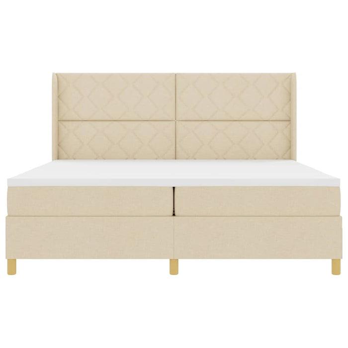 Pat cu arcuri cu saltea cu headboard Crem 200 x 200 cm țesătură - WALTI WALTI
