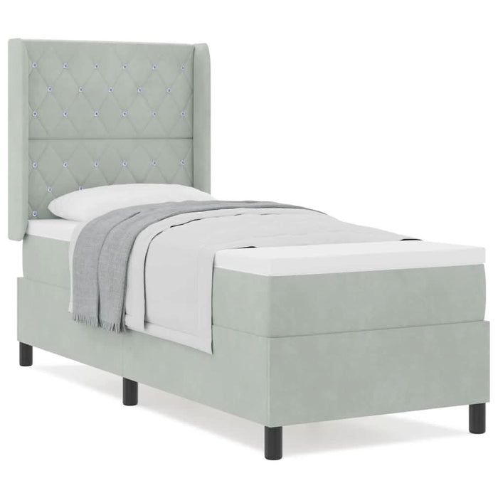 Pat cu arcuri cu headboard Gri deschis 80 x 200 cm Catifea - WALTI WALTI