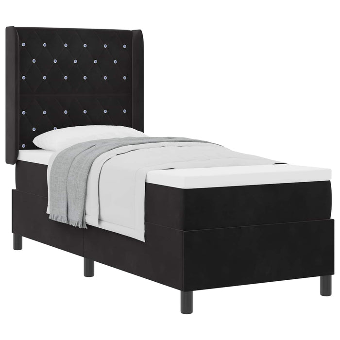 Pat cu arcuri cu saltea cu headboard Negru 80 x 200 cm Catifea WALTI