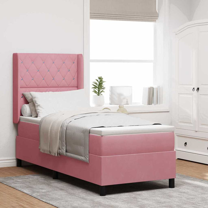Pat cu arcuri cu saltea cu headboard Roz 80 x 200 cm Catifea - WALTI WALTI