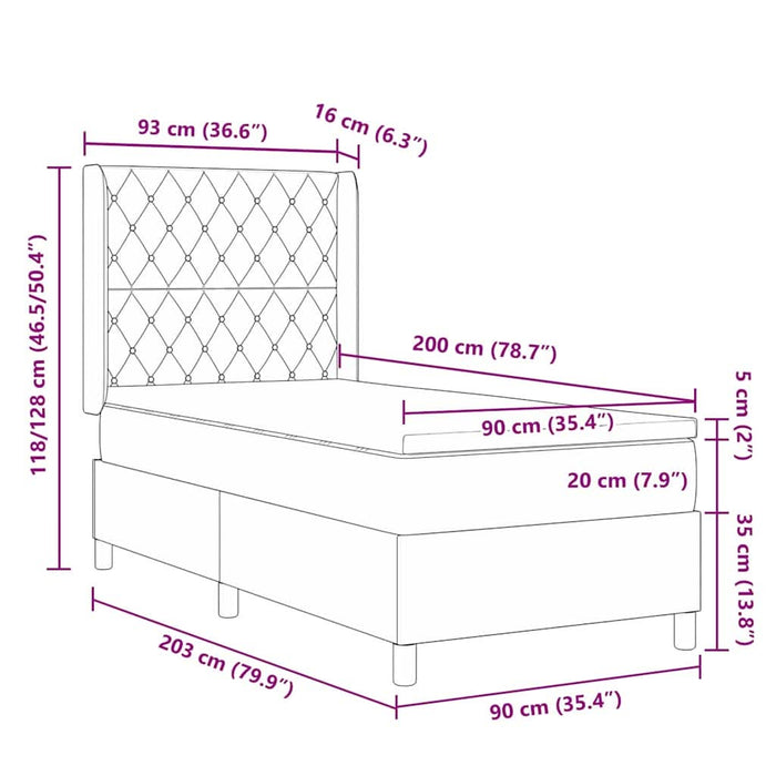 Pat cu arcuri cu saltea albastru 90 x 200 cm Catifea WALTI