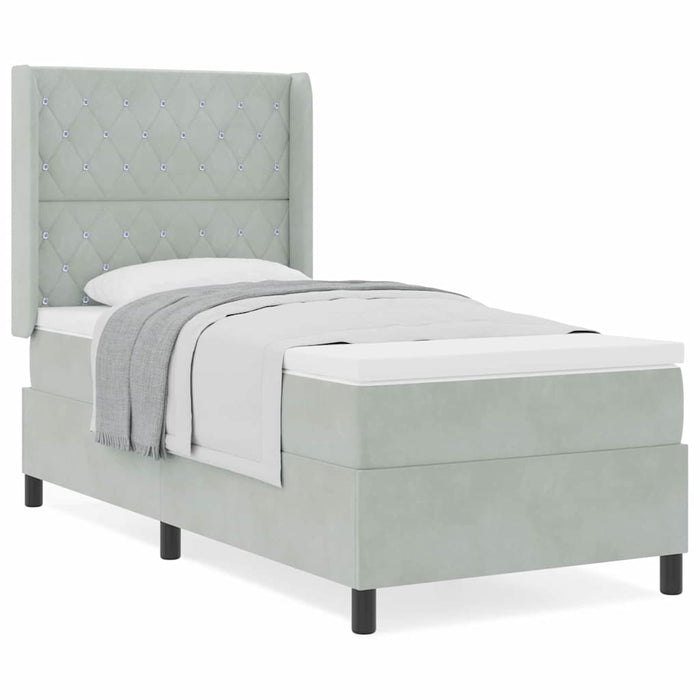 Pat cu arcuri cu headboard Gri deschis 100 x 200 cm Catifea - WALTI WALTI