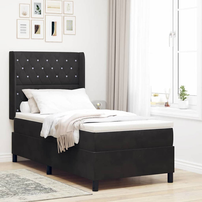 Pat cu arcuri cu saltea cu headboard Negru 100 x 200 cm Catifea WALTI