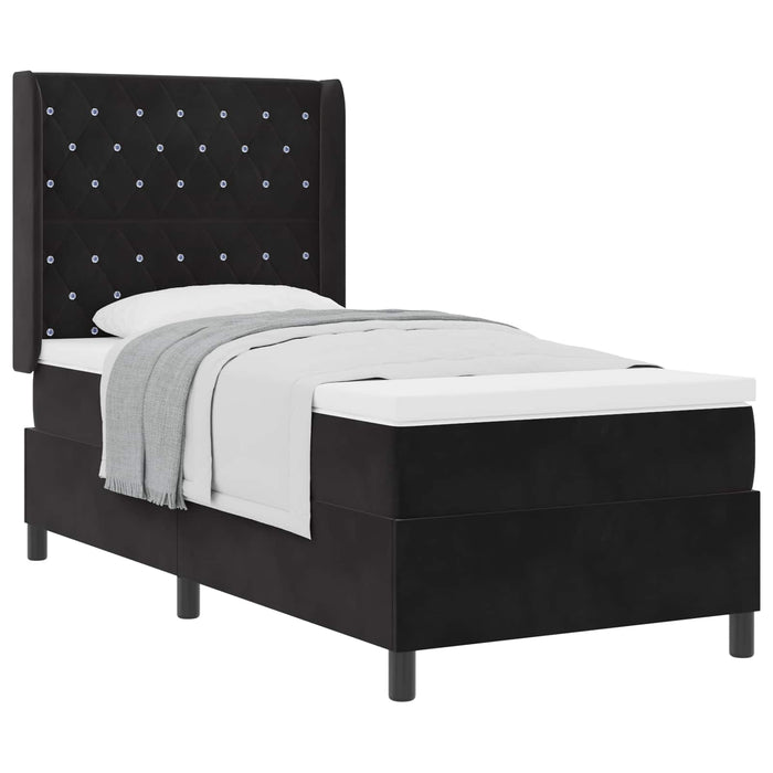 Pat cu arcuri cu saltea cu headboard Negru 100 x 200 cm Catifea WALTI