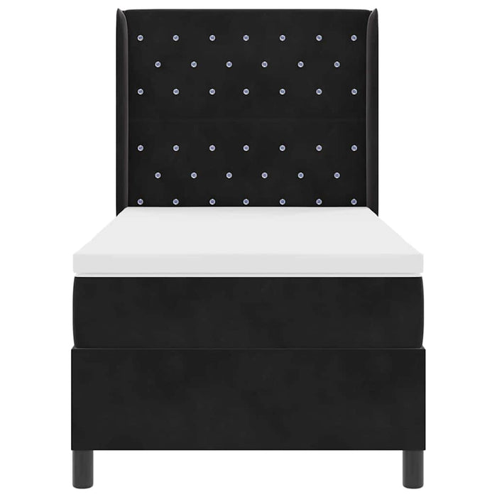 Pat cu arcuri cu saltea cu headboard Negru 100 x 200 cm Catifea WALTI