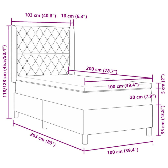 Pat cu arcuri cu saltea albastru 100 x 200 cm Catifea WALTI