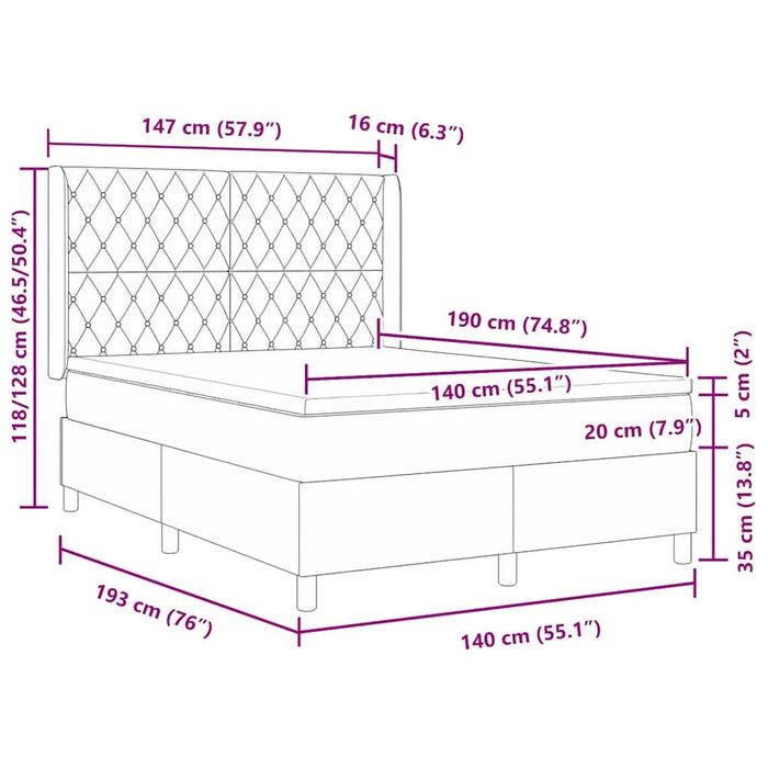 Pat cu arcuri cu headboard Gri deschis 140 x 190 cm Catifea - WALTI WALTI