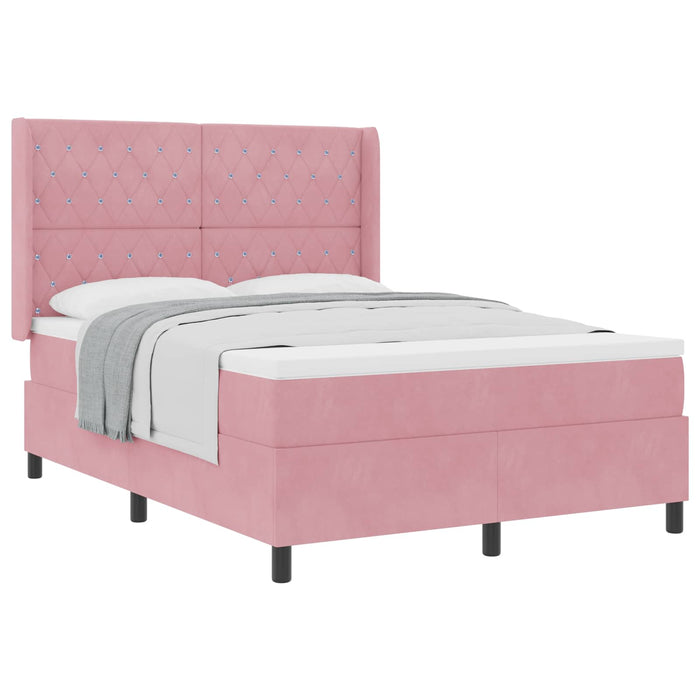 Pat cu arcuri cu saltea cu headboard Roz 140 x 190 cm Catifea WALTI