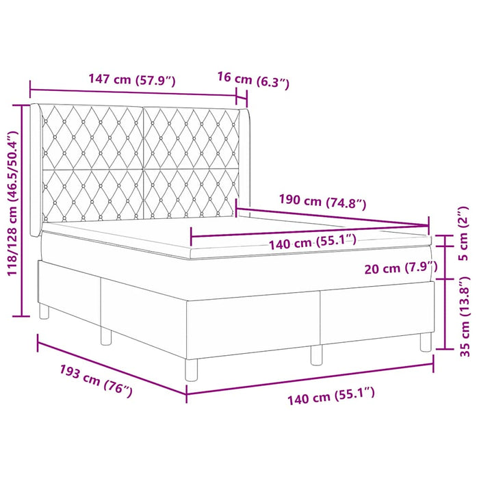 Pat cu arcuri cu saltea cu headboard Roz 140 x 190 cm Catifea WALTI