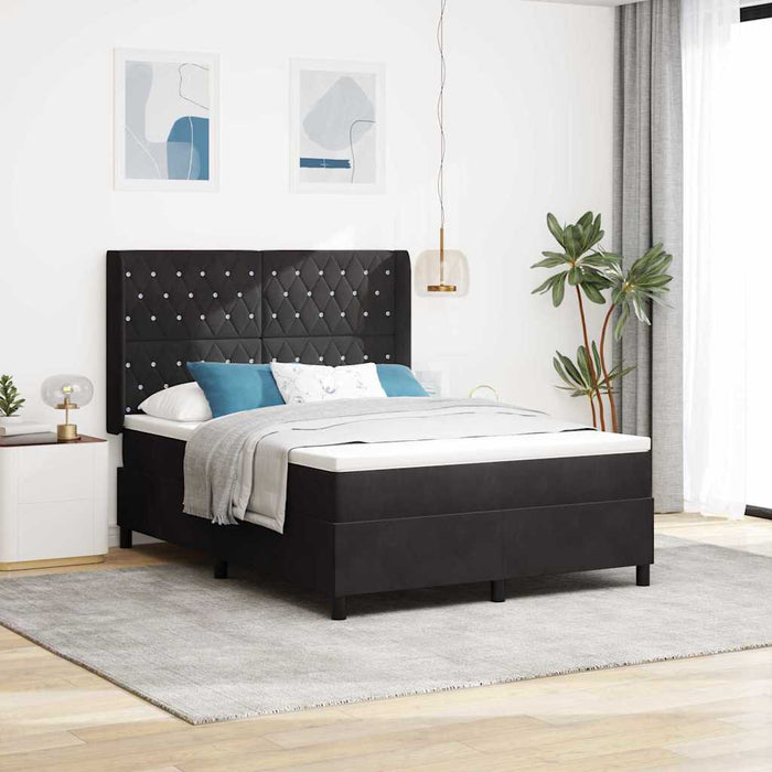 Pat cu arcuri cu saltea cu headboard Negru 140 x 200 cm Catifea WALTI