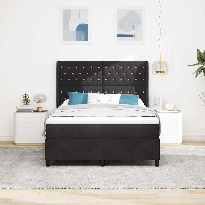 Pat cu arcuri cu saltea cu headboard Negru 140 x 200 cm Catifea WALTI