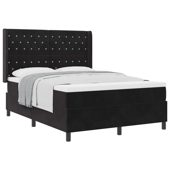 Pat cu arcuri cu saltea cu headboard Negru 140 x 200 cm Catifea WALTI