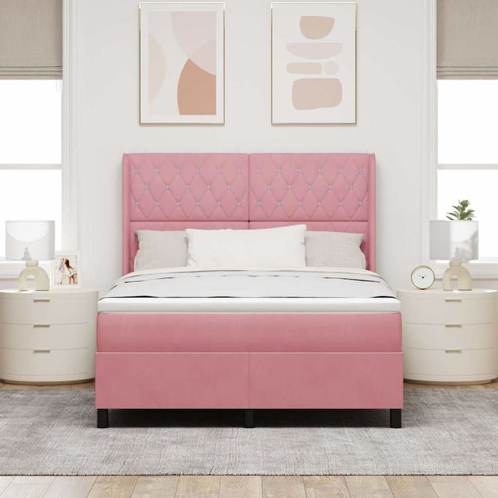 Pat cu arcuri cu saltea cu headboard Roz 140 x 200 cm Catifea WALTI