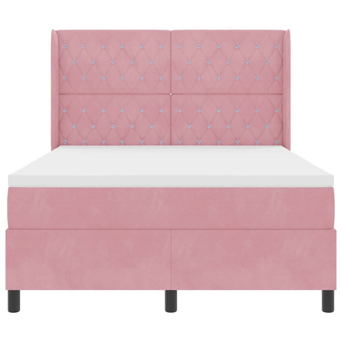 Pat cu arcuri cu saltea cu headboard Roz 140 x 200 cm Catifea WALTI