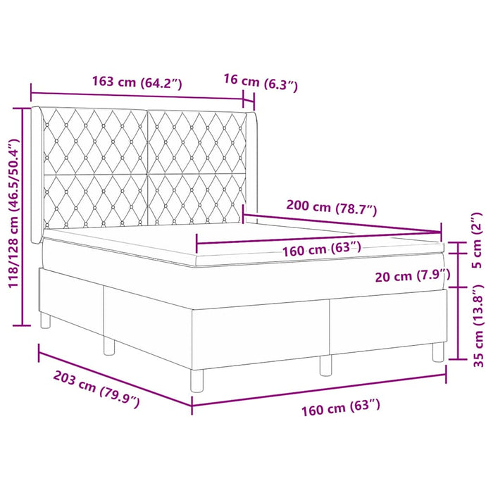 Pat cu arcuri cu saltea cu headboard Roz 160 x 200 cm Catifea - WALTI WALTI