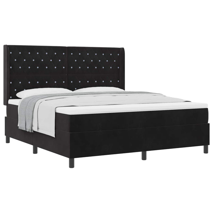 Pat cu arcuri cu saltea cu headboard Negru 180 x 200 cm Catifea WALTI