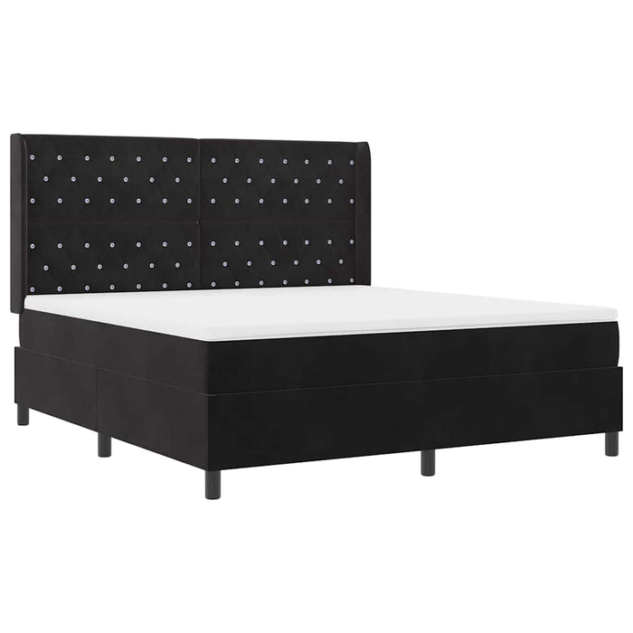 Pat cu arcuri cu saltea cu headboard Negru 180 x 200 cm Catifea WALTI