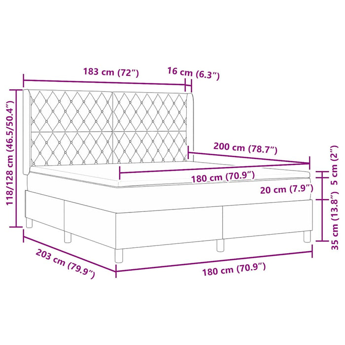 Pat cu arcuri cu saltea cu headboard Negru 180 x 200 cm Catifea WALTI