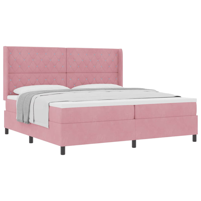 Pat cu arcuri cu saltea cu headboard Roz 200 x 200 cm Catifea WALTI