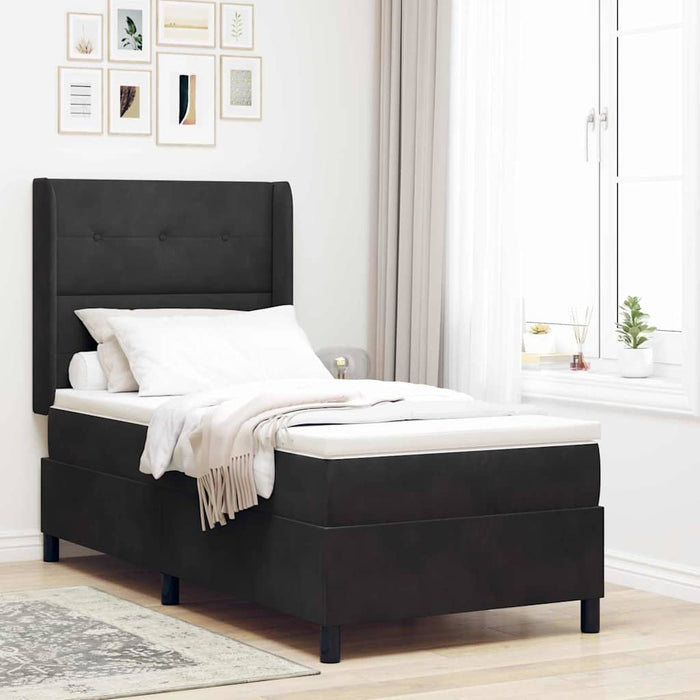 Pat cu arcuri cu saltea cu headboard Negru 80 x 200 cm Catifea WALTI