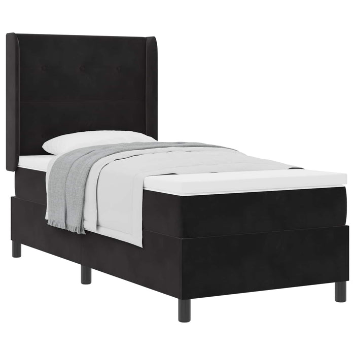 Pat cu arcuri cu saltea cu headboard Negru 80 x 200 cm Catifea WALTI
