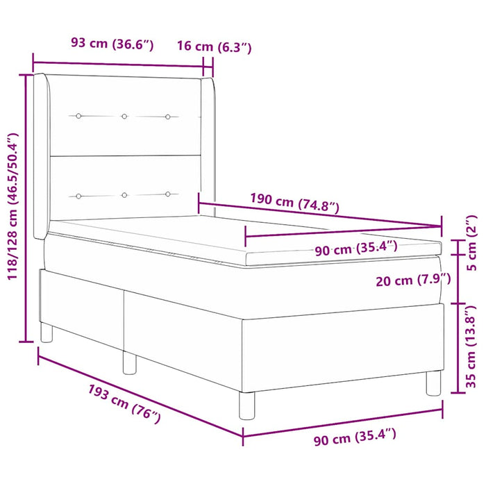 Pat cu arcuri cu headboard Roz 90 x 190 cm Catifea - WALTI WALTI