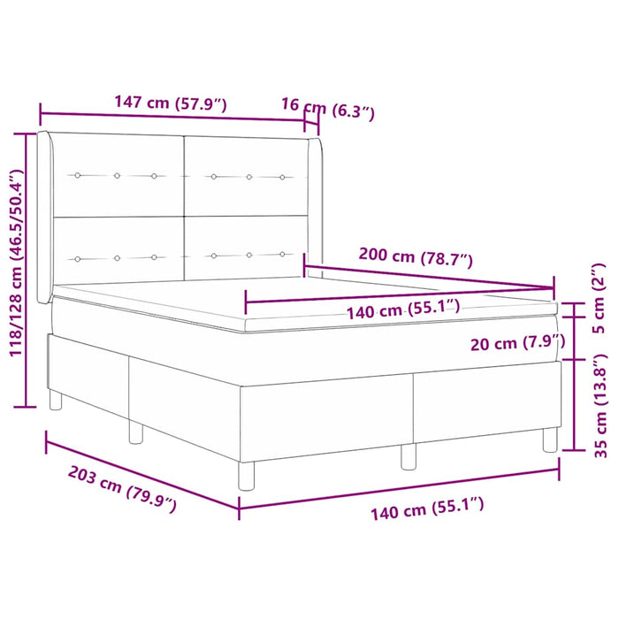 Pat cu arcuri cu saltea Gri deschis 140 x 200 cm Catifea - WALTI WALTI