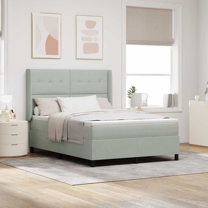 Pat cu arcuri cu headboard Gri deschis 160 x 200 cm Catifea - WALTI WALTI