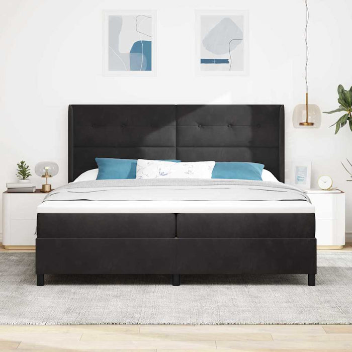Pat cu arcuri cu saltea cu headboard Negru 200 x 200 cm Catifea WALTI