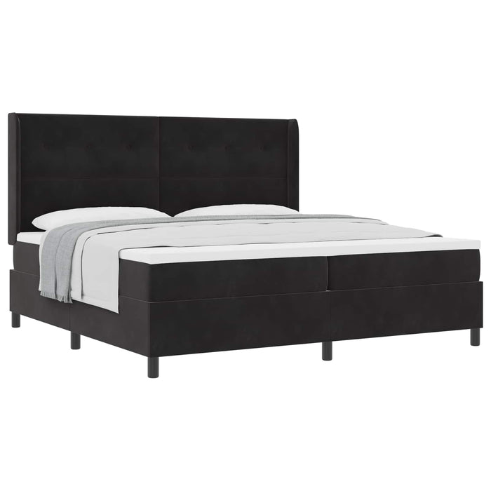 Pat cu arcuri cu saltea cu headboard Negru 200 x 200 cm Catifea WALTI