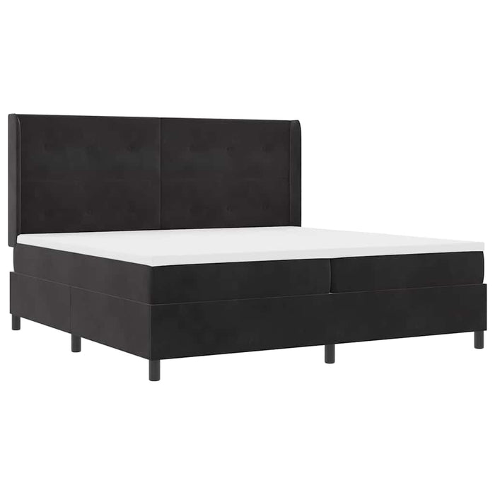 Pat cu arcuri cu saltea cu headboard Negru 200 x 200 cm Catifea WALTI