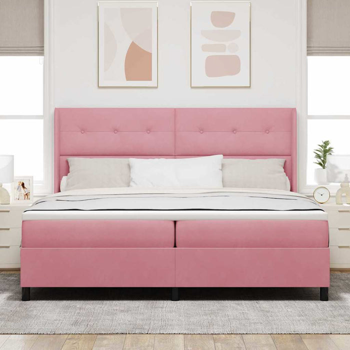Pat cu arcuri cu saltea cu headboard Roz 200 x 200 cm Catifea - WALTI WALTI