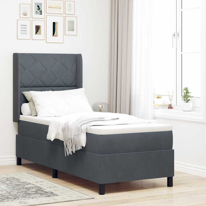Pat cu arcuri cu headboard Gri închis 80 x 200 cm Catifea - WALTI WALTI