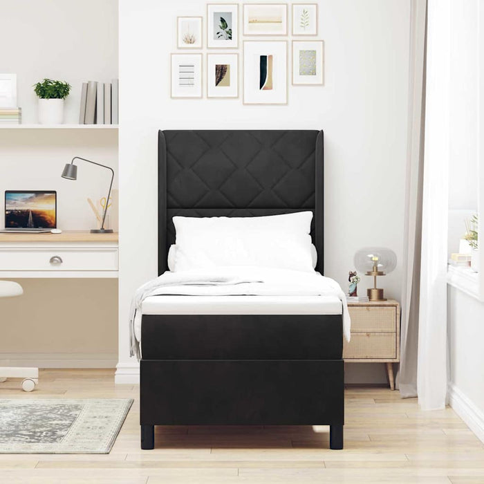 Pat cu arcuri cu headboard Negru 80 x 200 cm Catifea - WALTI WALTI