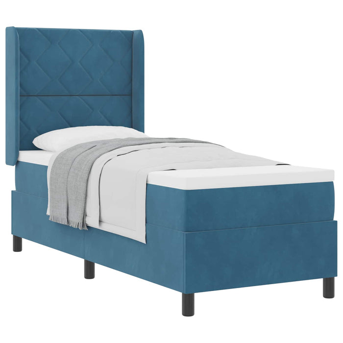Pat cu arcuri cu headboard albastru 80 x 200 cm Catifea WALTI