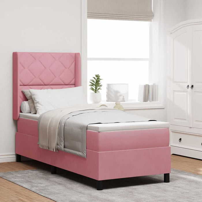 Pat cu arcuri cu saltea cu headboard Roz 80 x 200 cm Catifea - WALTI WALTI
